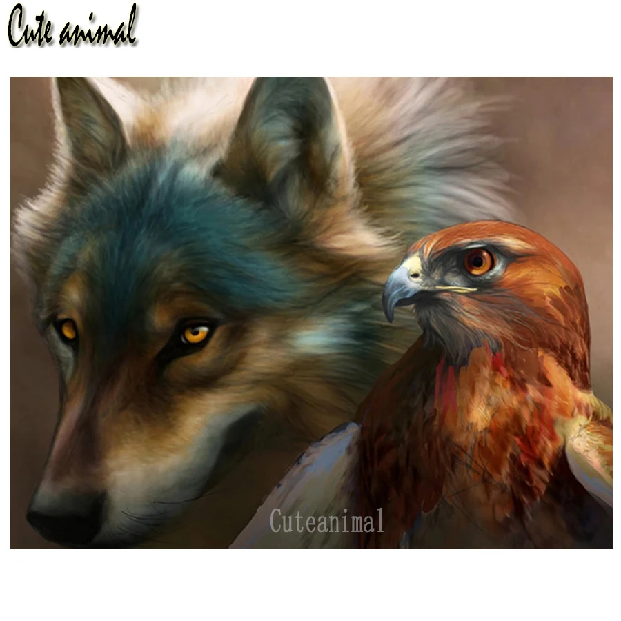 

Diy Full Square round Drill Diamond Embroidery Wolf Eagle Animal Diamond Painting 5D Cross Stitch Kit Mosaic Home Decor Gift