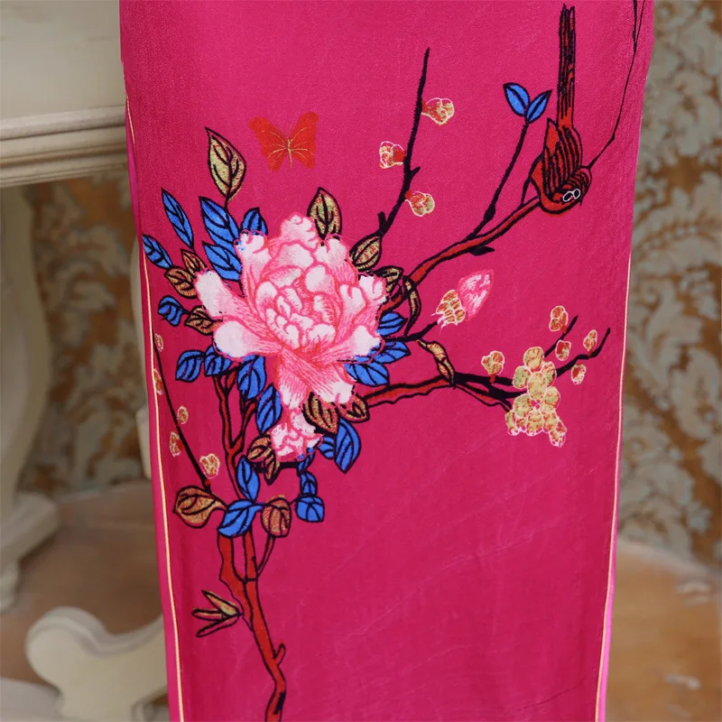 

Chinese Traditional Clothing Cheongsams for Women Winter Autumn Velvet Floral Printed Tight Slim Half Sleeve Split Dress Qipao