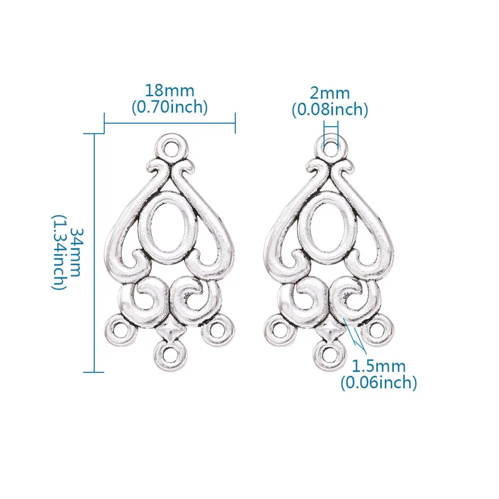 34x18x1.5mm 20 шт Античная Серебряная шляпа/цветок/луна-образный Тибетский Стиль Люстра компоненты звенья соединители для DIY серьги ожерелье изготовление - Цвет: 34x18x1.5mm