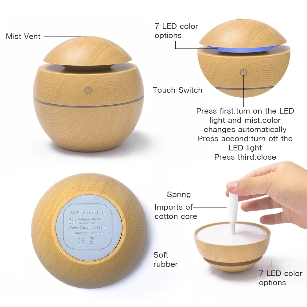 

Mini USB Aroma Essential Oil Diffuser Ultrasonic Air Humidifier Aromatherapy Night Light Automatic Power-Off For Home Office Car