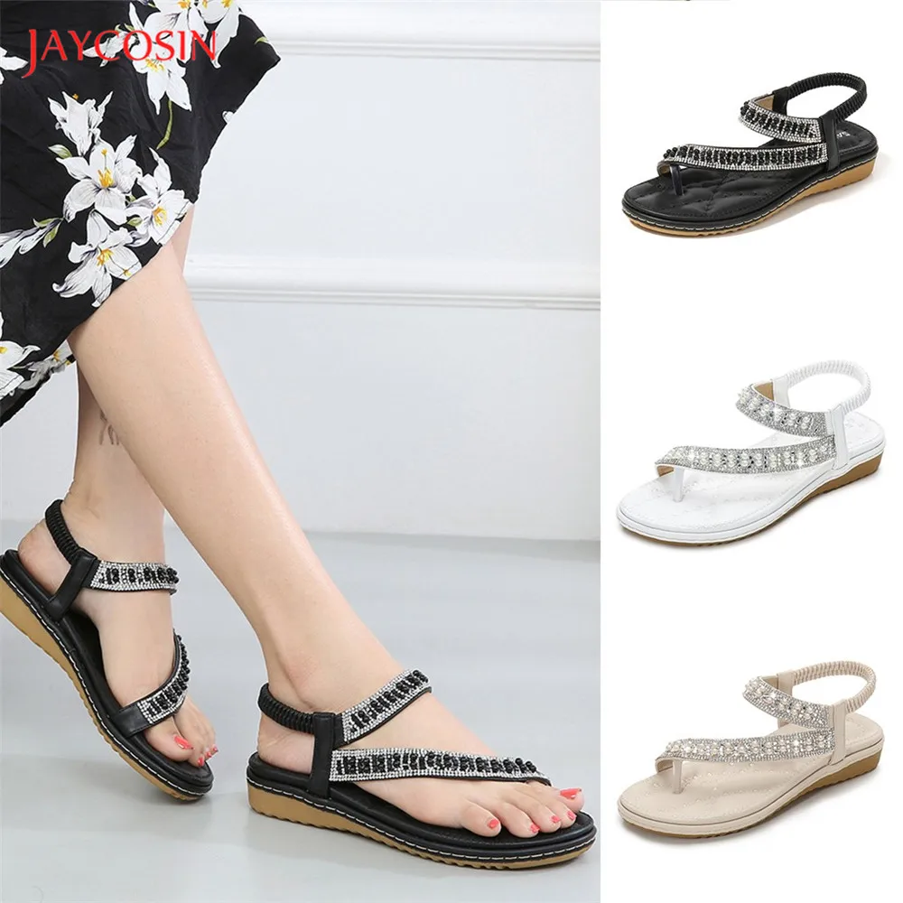 Jaycosin классические женские летние сандалии для отпуска на танкетке стразы