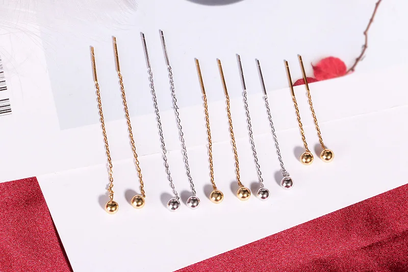 

925 Sterling Silver Round Bead Pendant Ear Line Chain Drop Dangle Earrings For Women Long Tassel Elegant Jewelry Gift
