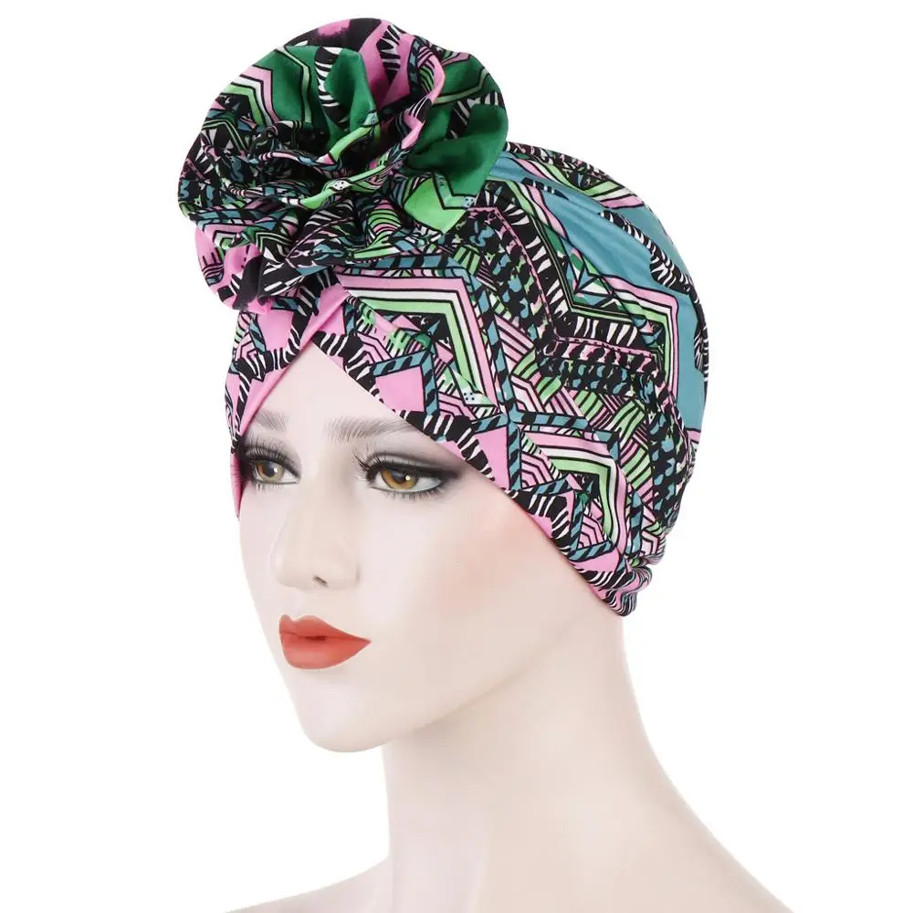 

2020 Fashion Muslim Big Flower Turban Caps For Women Printed Headscarf Bonnet Femme Musulman Islamic Hijab Headwraps Cap