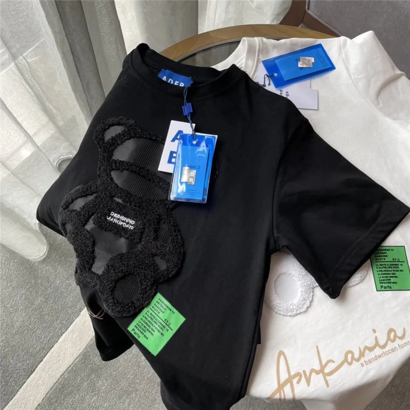 

Новинка лета 2021, футболка с коротким рукавом ADER ERROR, Женская парная футболка из чистого хлопка с трехмерным плюшевым медведем