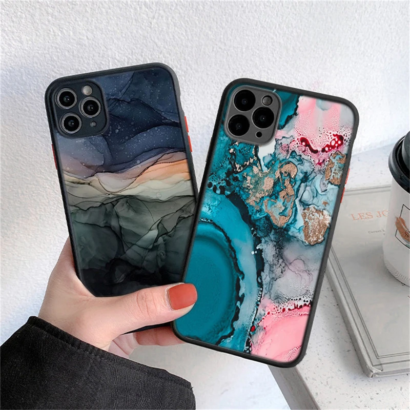 Fashion Marble Pattern Matte Case For iPhone 13 12 11 14Pro Max 7 8 Plus XS Max XR X 12 Mini SE20 Lunar Surface Shockproof Cover