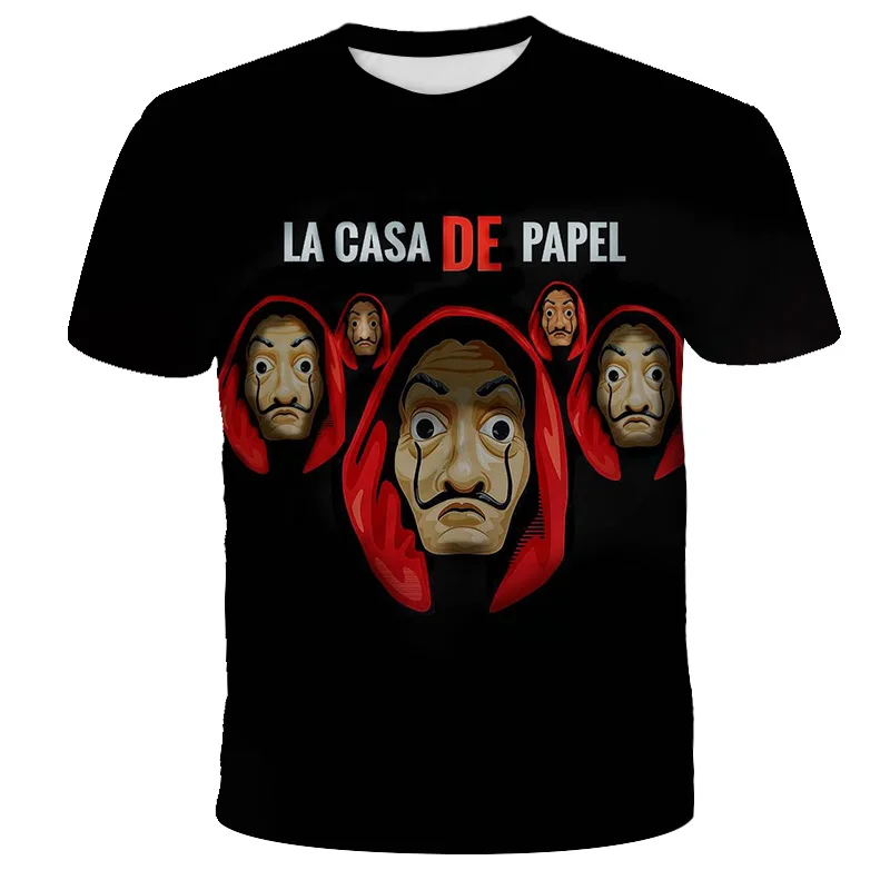 

3D Print La Casa De Papel T shirt Kids Money Heist Tees TV Series T Shirt Boys Girls Clothes Summer Short Sleeve House of Paper