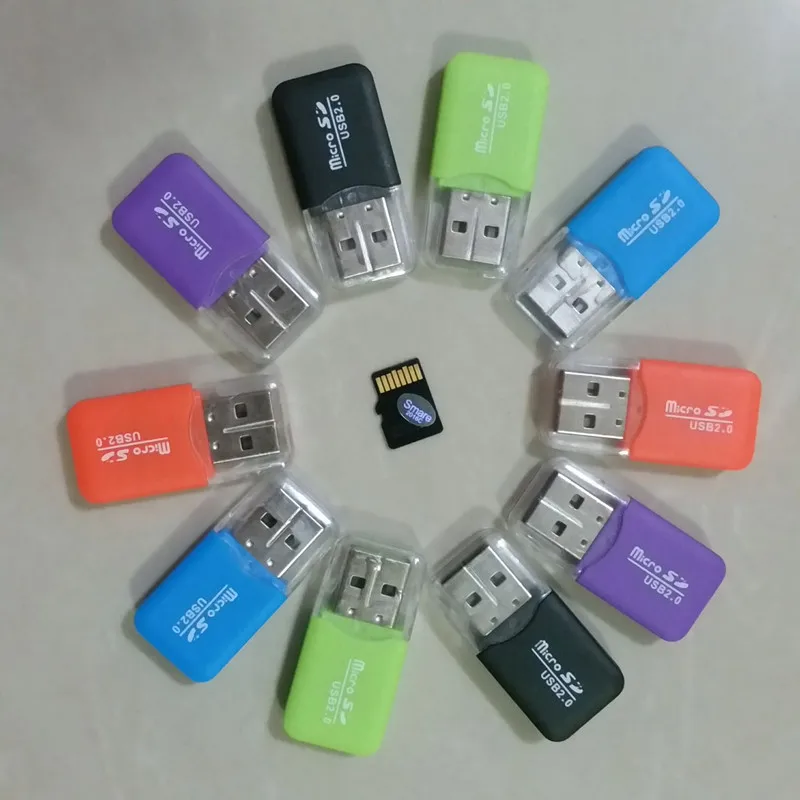 Random color 1PC 1PC New Portable Mini Diamond USB 2.0 Hi-Speed Micro SD SDHC TF Card Reader Random Color - Цвет: Random color 1PC
