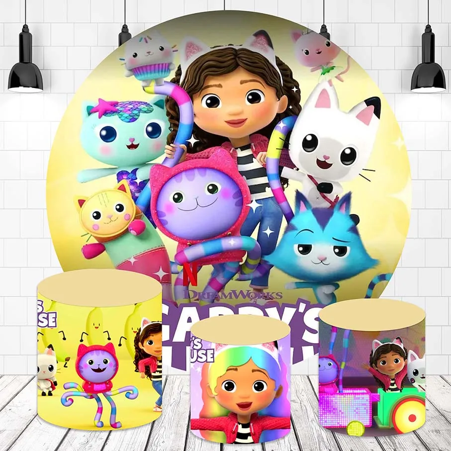 

Woncol Gabby Dollhouse Round Photo Backdrops 1st 2nd 3rd Girl Birthday Photography Backgrounds Circle Column Banner Decorations