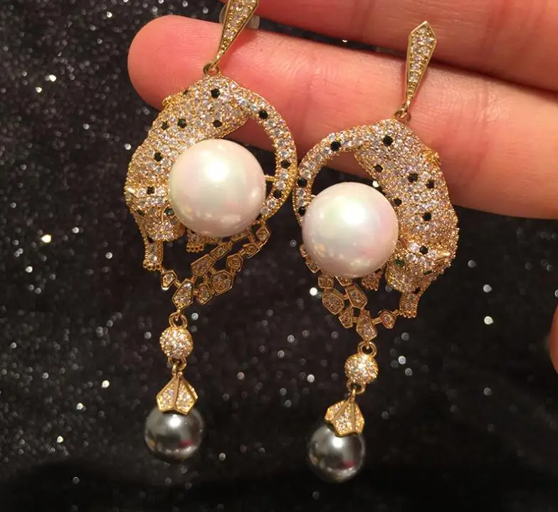 Роскошные женские жемчужные серьги с подвеской в виде черных пятен леопардовые