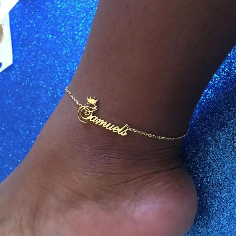 

Custom Crown Name Anklets For Women Men Personalized Leg Chain Charms Queen Bracelet Foot Jewelry Anniversary Gift