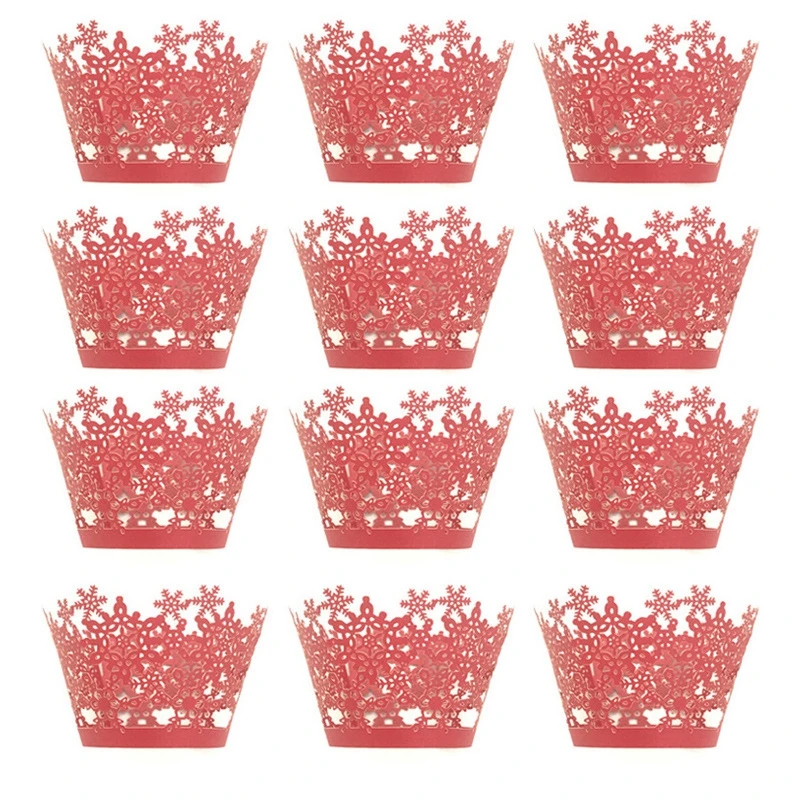 12 шт./компл. бумажные обертки для кексов Рождество Снежинка кружева выдалбливают