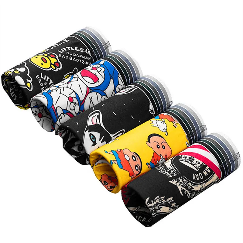 

5Pcs Lots Boxershorts Men Underpants Cute Cartoon Funny Panties Man Underwear Soft Breathable Silk Boxers For Boy Child Boxer