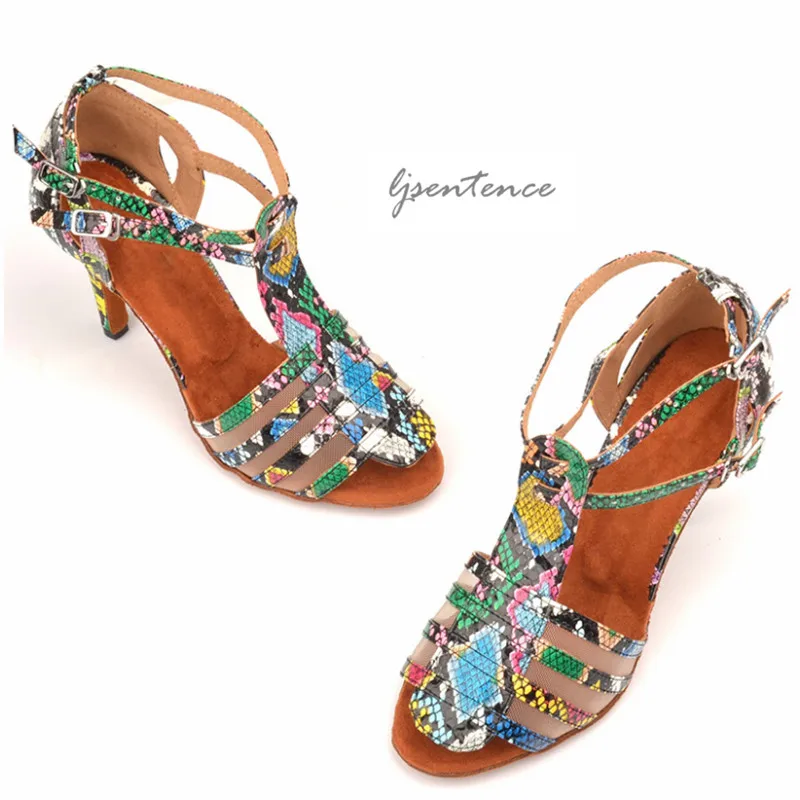 

Женские атласные туфли для латиноамериканских танцев, профессиональная обувь из искусственной кожи с цветочным рисунком, высокий каблук, м...