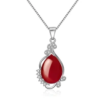 luxury 925 silver jewelry necklace with created red zircon gemstone water drop shape pendant for women wedding engagement party