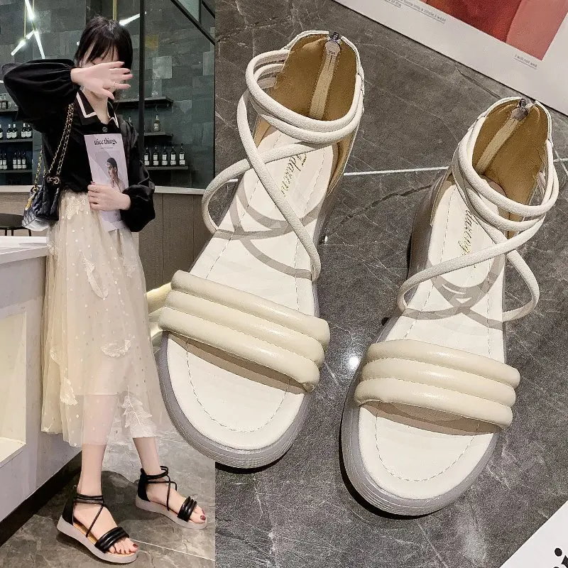 

Roman Sandals Fashion Womens Shoes 2021 Suit Female Beige Summer Heels Ankle Strap Open Toe Gladiator Luxury Black Comfort Girls