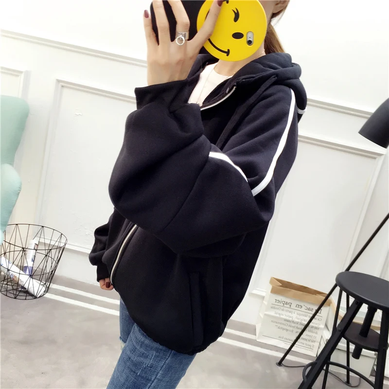 Женская толстовка на молнии черно-белая Свободная Повседневная Толстовка