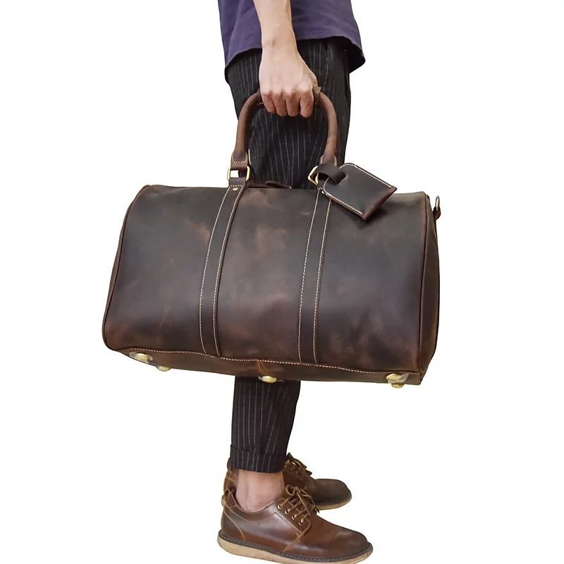 Vintage genuine leather travel bag dark brown 18