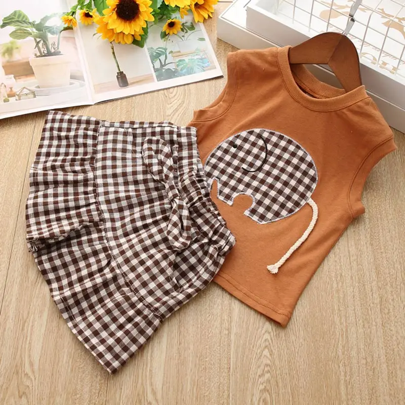 AY318 Brown Bear leader/комплекты одежды для девочек, лето, брендовая многослойная Детская рубашка без рукавов с оборками и цветочным принтом+ короткие штаны для девочек 3-7 лет - Цвет: AY318 Brown