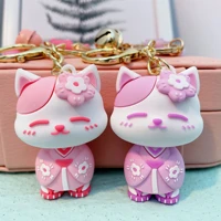cartoon cherry blossom cat keychain lovely pvc doll creative fine gift couples bag backpack accessories car key pendant keyring