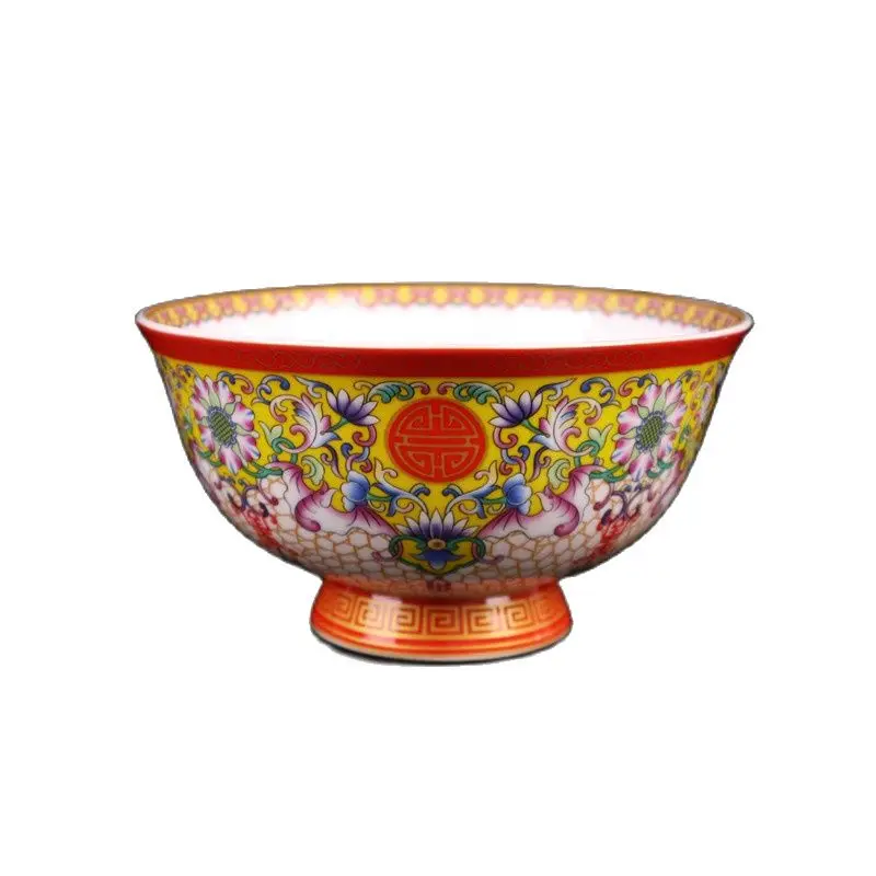 

China Jingdezhen Ceramic pastel bowl with longevity characters and lotus pattern