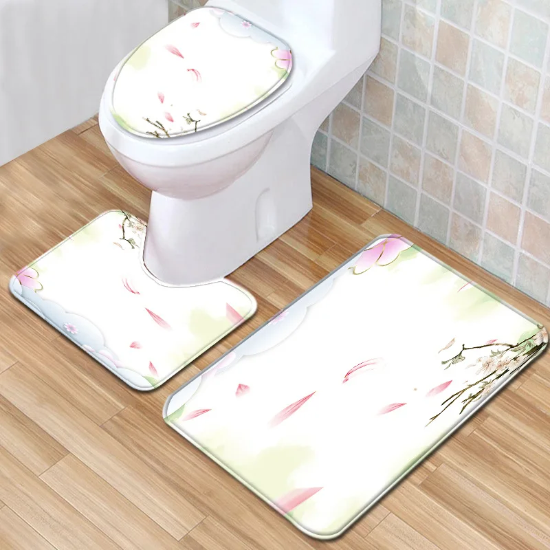 Retro Printed Bathroom Carpet Rug Bath Mat Set Toilet Seat Cover Pedestal Non Slip Absorbent Shower | Дом и сад