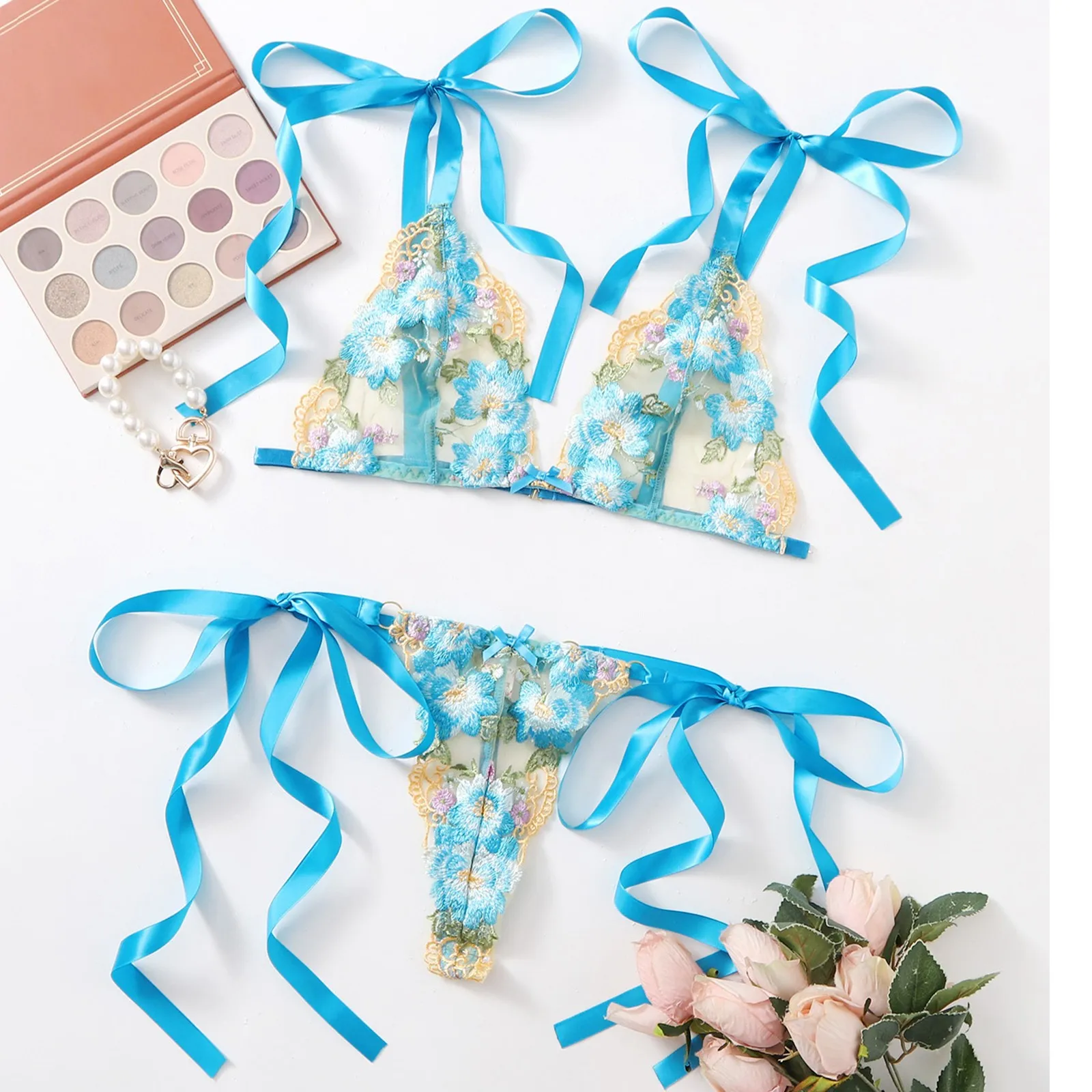 

Women's Underwear Set Transparent Lace Lingerie Set Female Brassiere S-2XL Embroidery Bra And Panty Sets Sexy Women's Clothing
