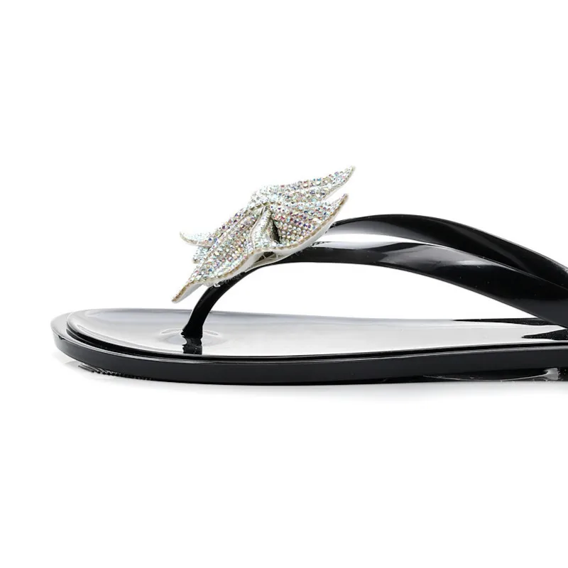 Летняя женская обувь Женские вьетнамки на плоской подошве с блестками