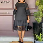 2022 женские длинные платья VONDA большого размера, женские кружевные плиссированные платья, свободный пляжный сарафан с подкладкой, 5XL, Короткие халаты