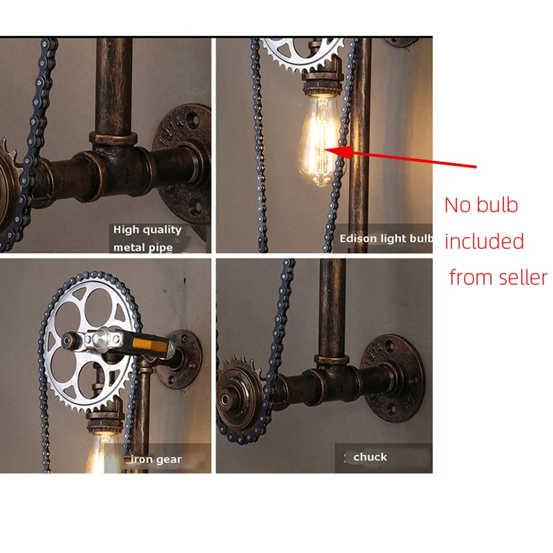 Винтажная водопроводная настенная лампа E27 в стиле лофт бра с цепочкой Эдисона