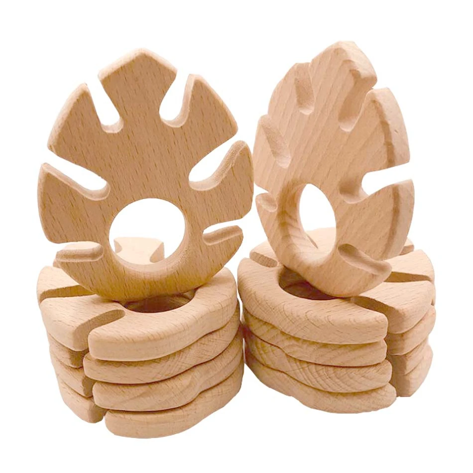 

20pc Baby Wooden Teethers Food Grade Beech Wood Leaf Shape Pacifier Wood Teether Toys Relieve Toddler Teething Pain Free BPA