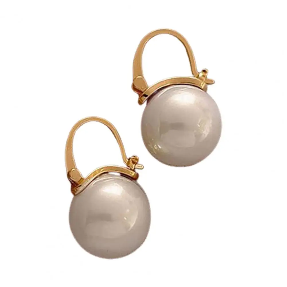 

1 Pair Lady Drop Earrings Imitation Pearl Contracted Vintage Elegant Geometric Dangle Earrings for Gift