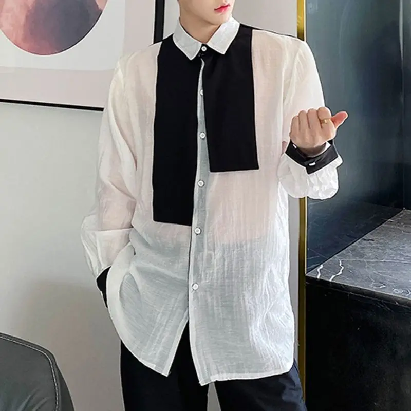 

INCERUN 2021 Fashion Men Patchwork Shirt Long Sleeve Turn Down Collar Blouse Man Casual Button Shirts Loose Camisa Masculina 5XL