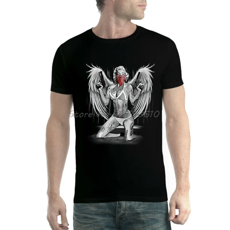 Мужская хлопковая футболка Marilyn Monroe с изображением маски ангела и пистолета