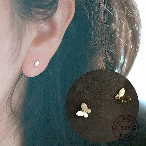 

Korea Luxury 925 Sterling Silver Women Stud Earrings 14K Gold Glossy Mini Shiny Butterfly Earrings Hot Selling Women Jewelry