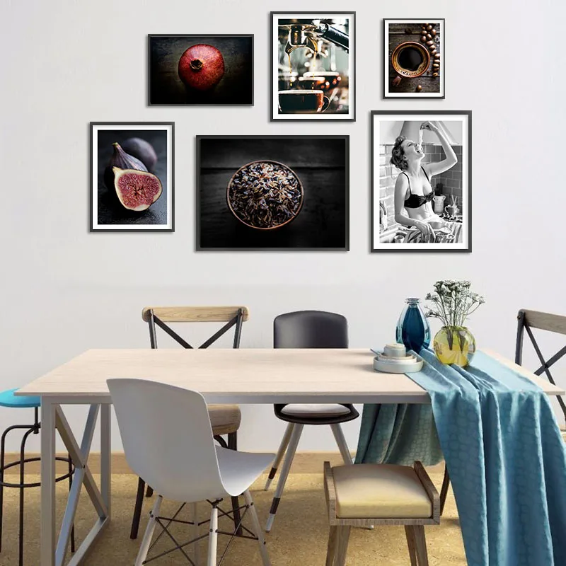 

Food Kitchen Poster Coffee Vegetable Wall Art Canvas Print Painting Decorative Picture Modern Minimalist Dining Room Decoration