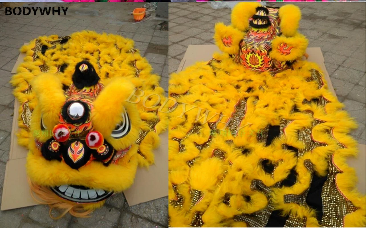 Китайские праздничные вечерние костюмы талисмана желтого льва шерсть Южная