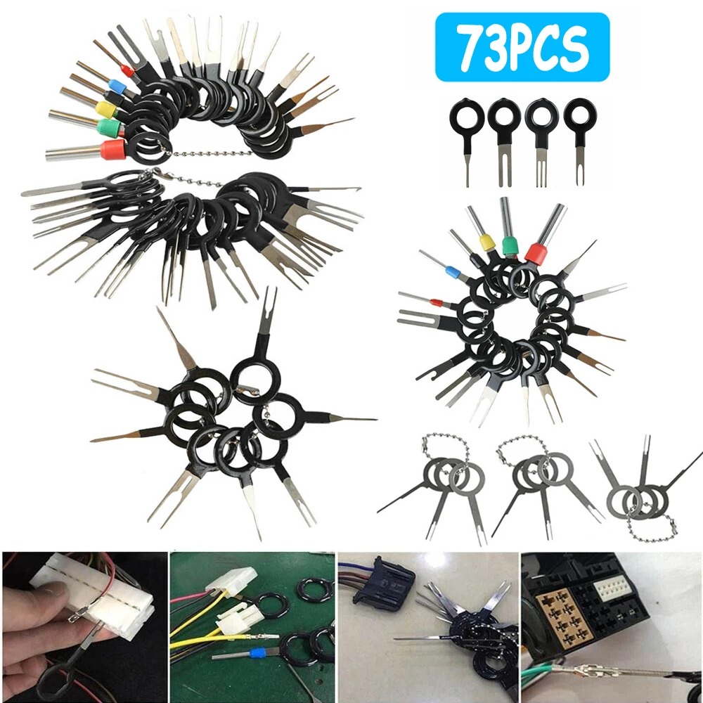 

73 шт. инструмент для удаления клемм проводов, обжимной соединитель для электрической проводки автомобиля, набор для извлечения контактов, и...