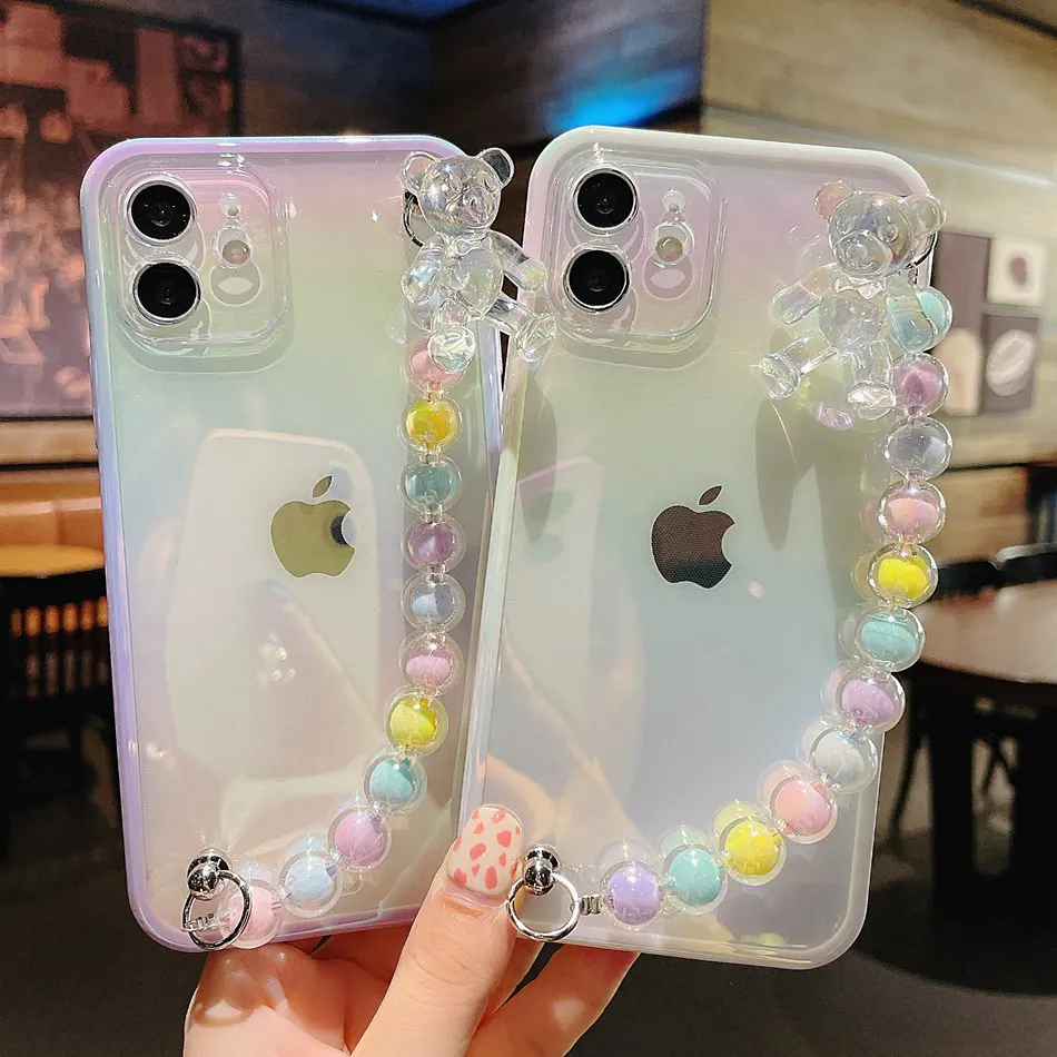 

Colorful Bear Bracelet Chain Phoen Case for iPhone SE 2020 12 Mini 11 Xs Xr X Pro Max 7 Plus Colorful TPU Soft Back Cover