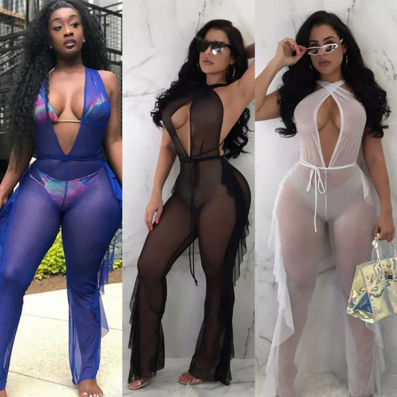 Комбинезон женский прозрачный сетчатый пляжная одежда накидка на бикини