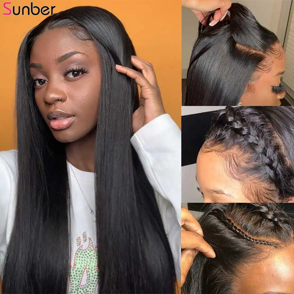 Sunber Hair180% Плотность фронта шнурка человеческих волос парики для черных женщин бразильский 13X4 прямой парик фронта шнурка remy волос