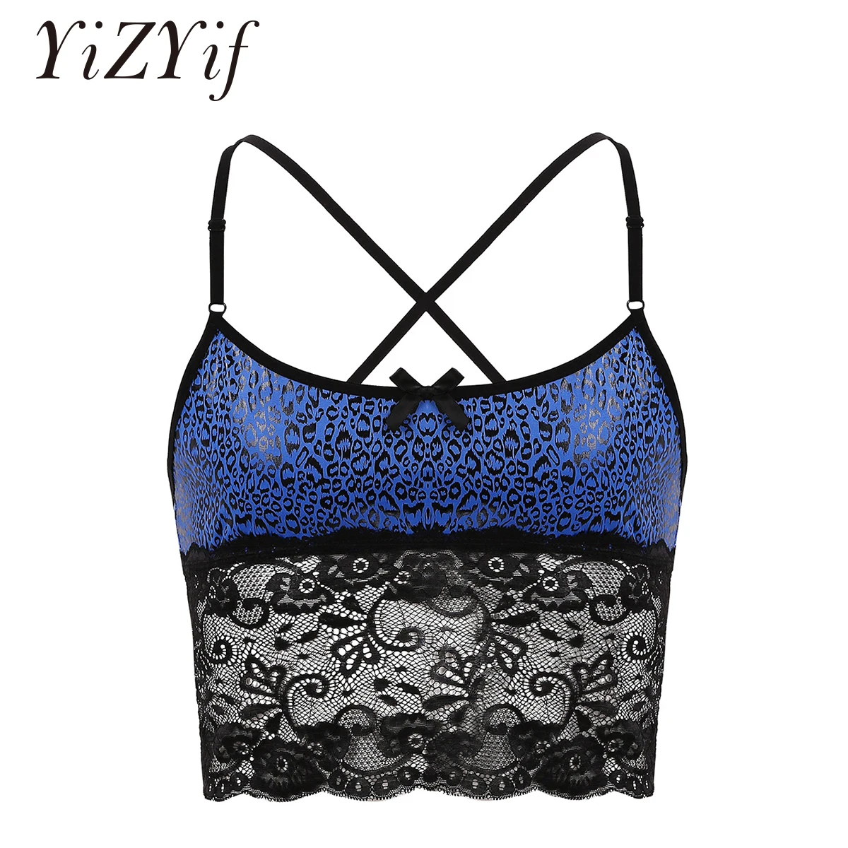 

Mens Gay Erotic Bras Sissy Nightwear Tank Lingerie for Male Sexy Underwear Smooth Leopard Cross Back Lace Hem Strappy Bra Top