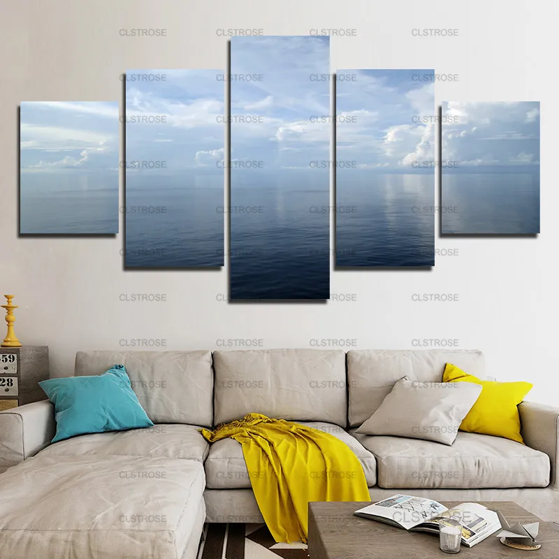 

5Pcs Decorative Poster Blue Sea Canvas Painting Home Wall Art Canvas Hd Printing Irregular Decorative Painting