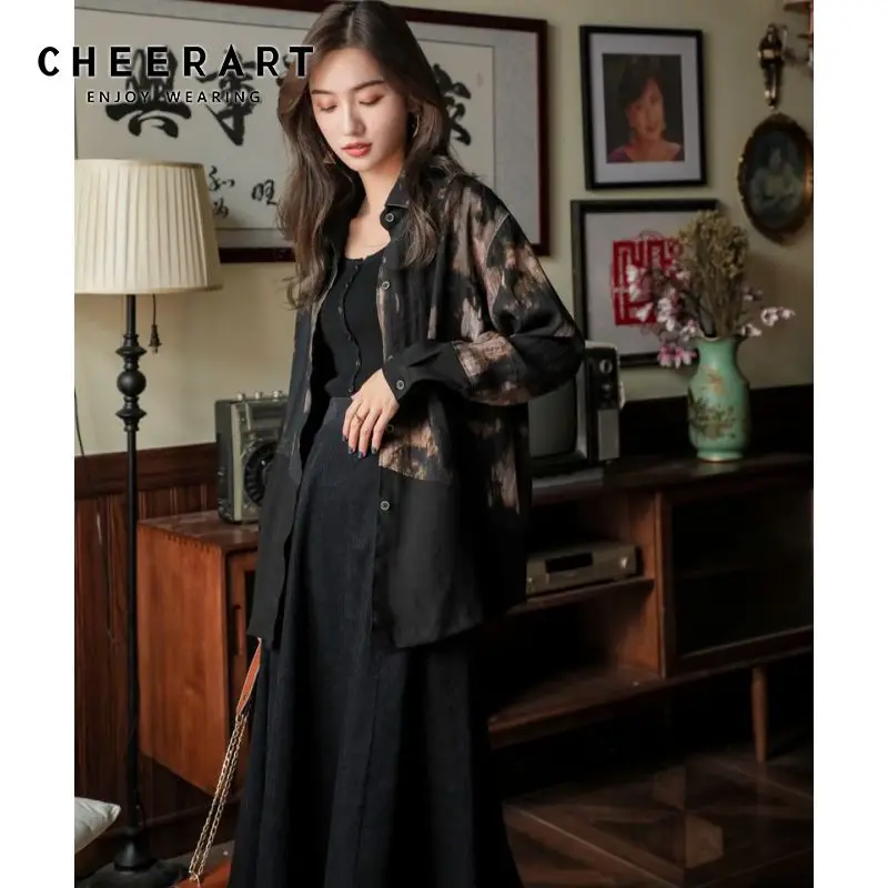 Женская блузка с длинным рукавом Cheerart дизайнерская Свободная на пуговицах