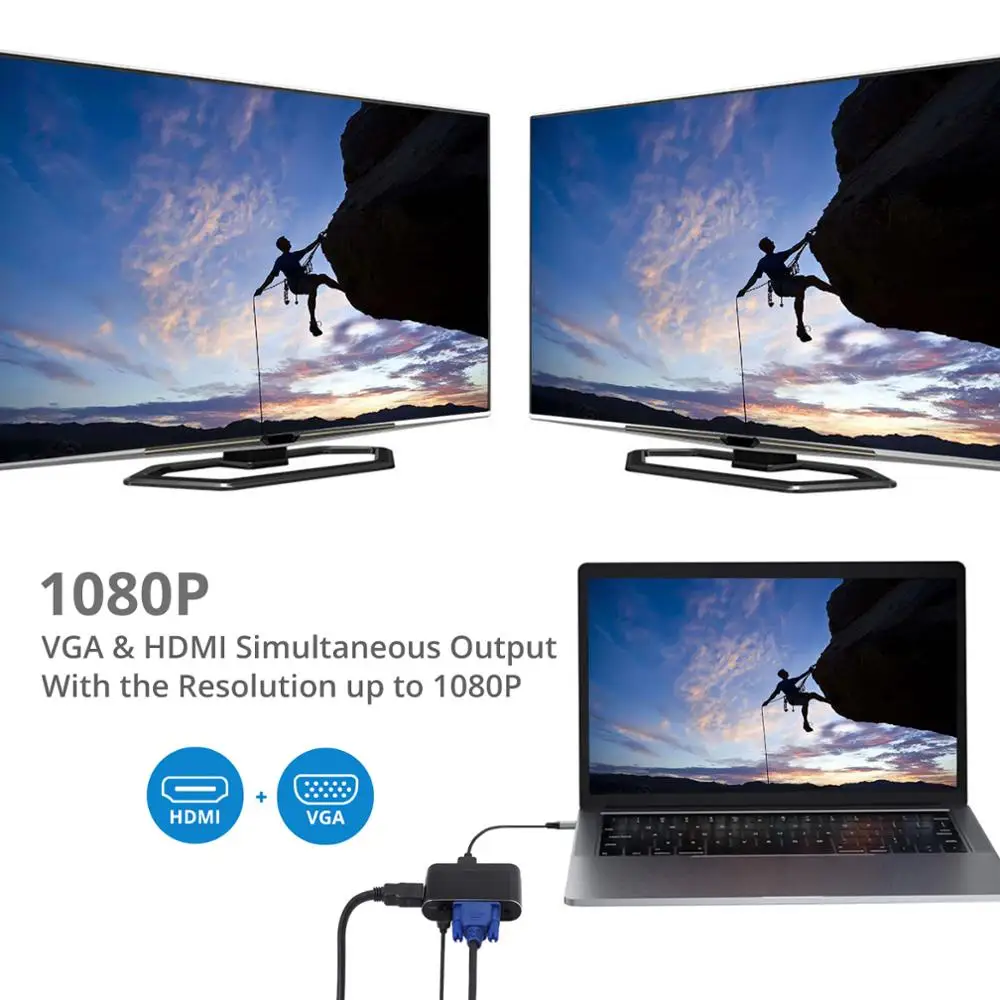 ESYNiC USB адаптер HDMI VGA hd конвертер 1080P двойной дисплей мультипорты с Bluetooth для MacBook Pro