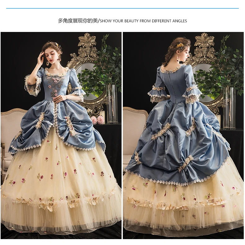 

2020 NEW STAGE DRESS DRAMA PERFORMANCE Blue Lace Lady Dress Romance Queen Mary Costume