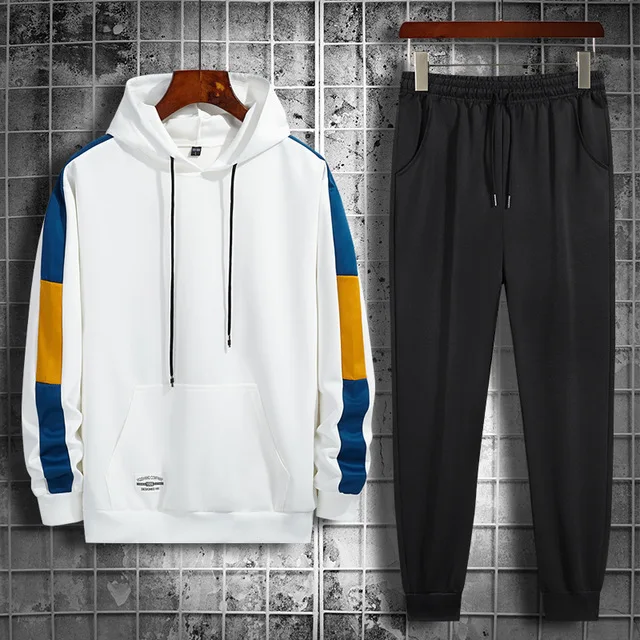 

Men Tracksuit Jogging Suit Side Splice Hoodies Set Male Fleece Hoodies+Pants Workout Two Piece Sets Gym Sportswear Suit Clothing