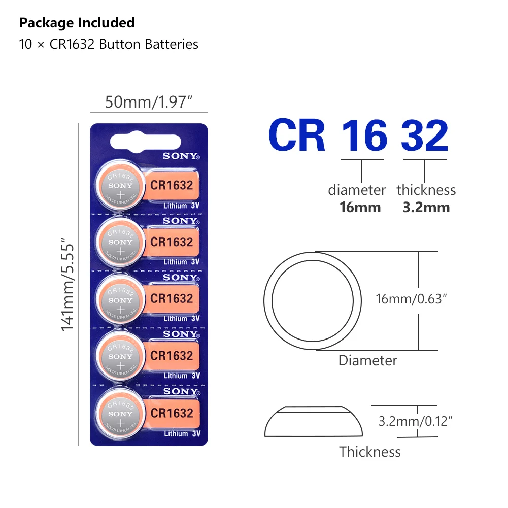 Кнопочная батарея Sony CR1632 10 шт. литиевая батарейка 3 в LM1632 BR1632 ECR1632 CR 1632 для