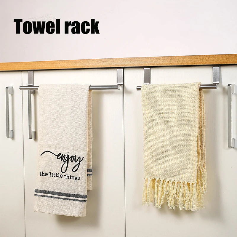 

Stainless Steel Towel Rack Bathroom Towel Holder Storage Shelf Over Cabinet Door Hanging Hanger Kitchen Accessories Organizer