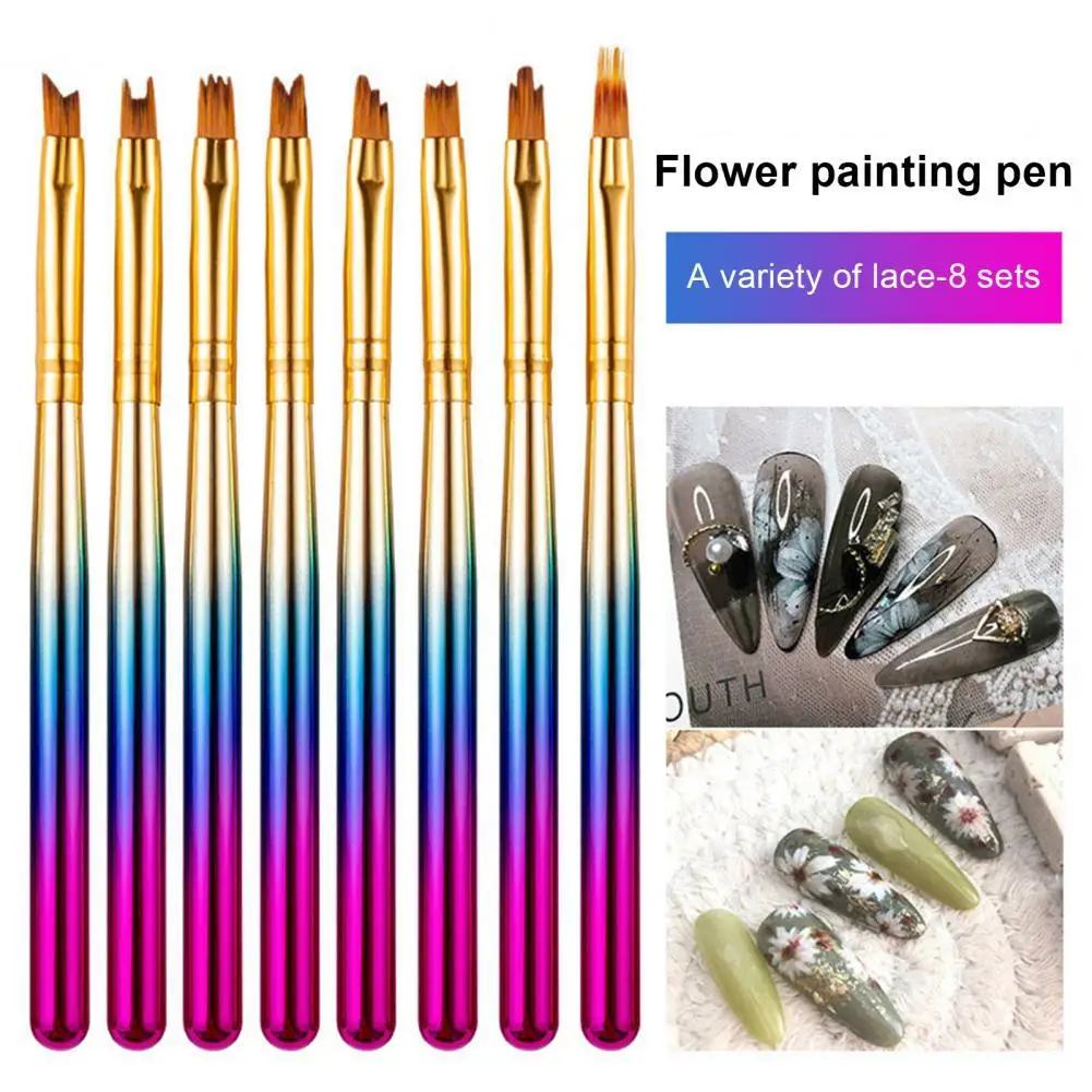 

DIY 8Pcs/Set Useful Nail Draw Line Pen with Dazzling Gradient Handle Compact Nail Pen Multifunctional for Women