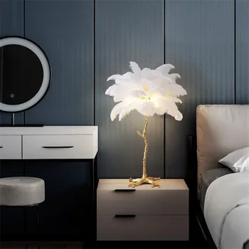Ostrich feather table lamp creative For Indoor living room bedroom bedside floor resin shop decorative lamp